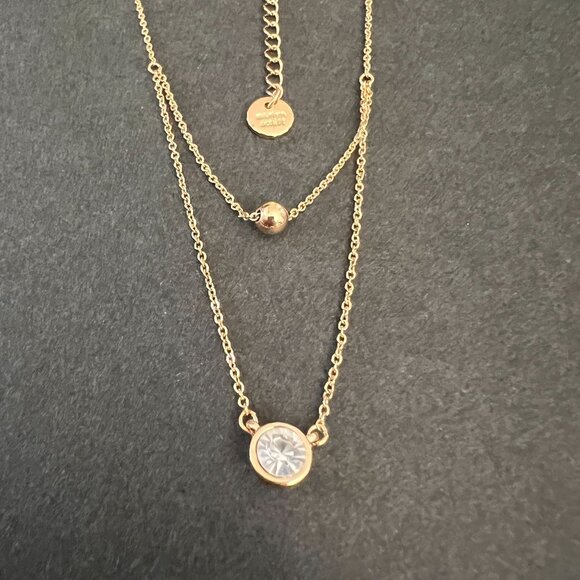 NOC Marlyn Schiff Double Layered Gold Tone Necklace With Clear Crystal G… - Picture 8 of 11